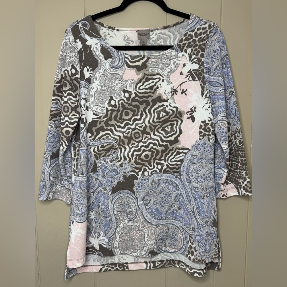 Chico’s Paisley Crepe Stretch 3/4 Sleeve Women's Blouse Medium